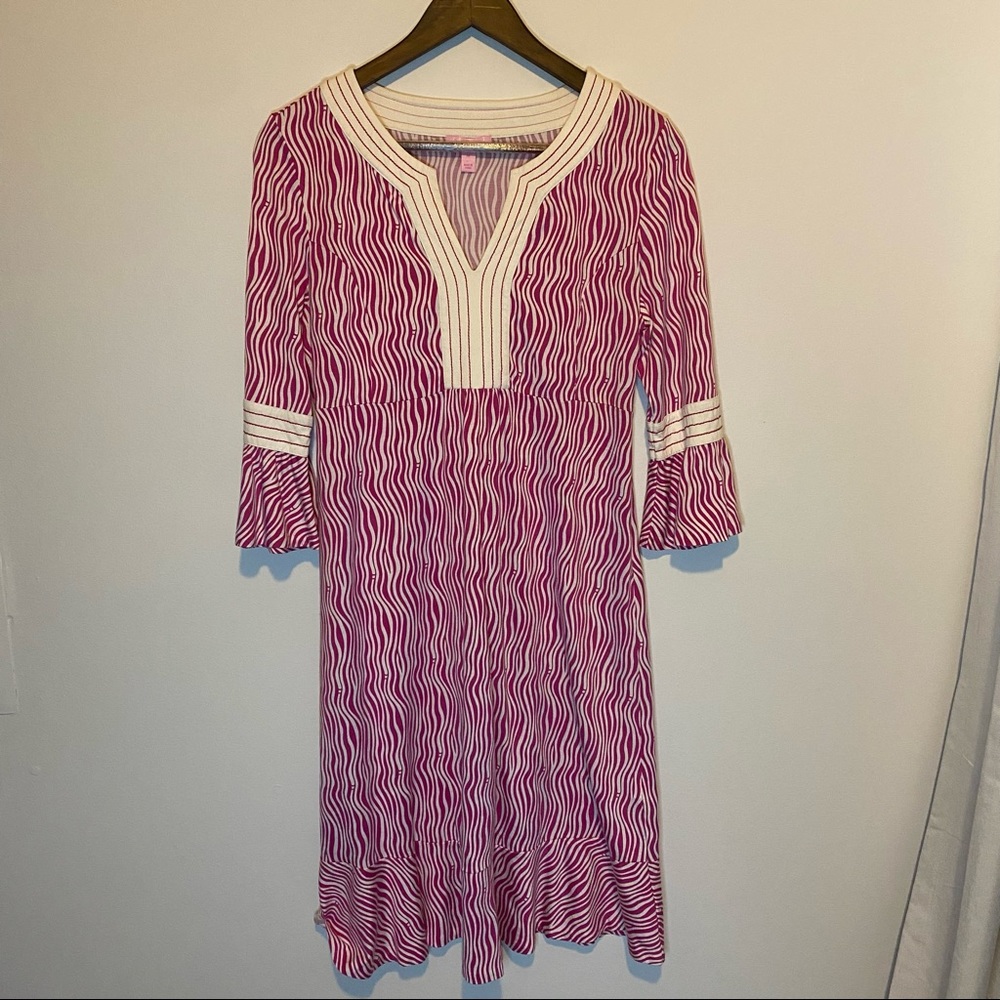 Lilly Pulitzer 3/4 Sleeve Silk Blend Pink Zebra Print Dress